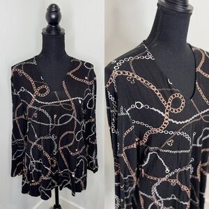 Carmen Marc Valvo Black V-Neck Top (XL)